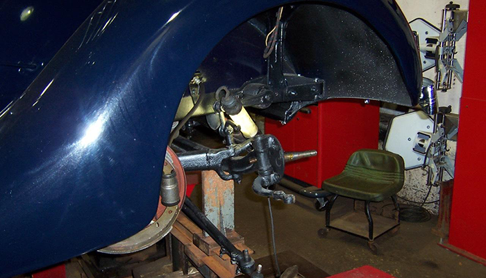 A kingpin is being repaired on a classic vehicle at the Dias Spring Service full service facility in Erie, PA.