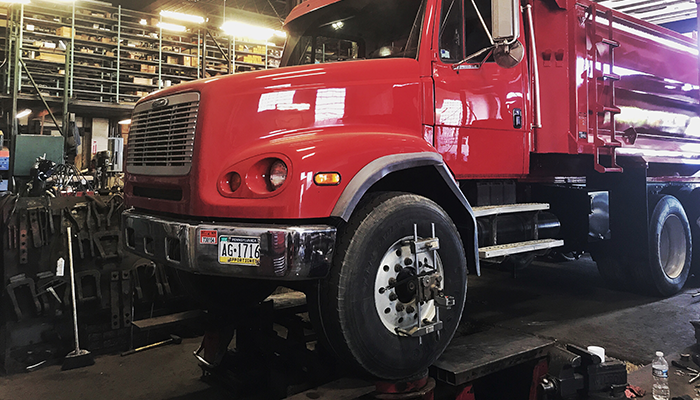 Heavy duty truck getting an alignment by our expert repair technicians at Dias Spring Service.